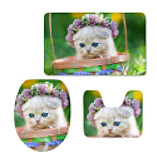 Cute Cat Scottish Fold Print Bathroom Rug Set Includes Bath Mat Contour Rug Toilet Lid Cover