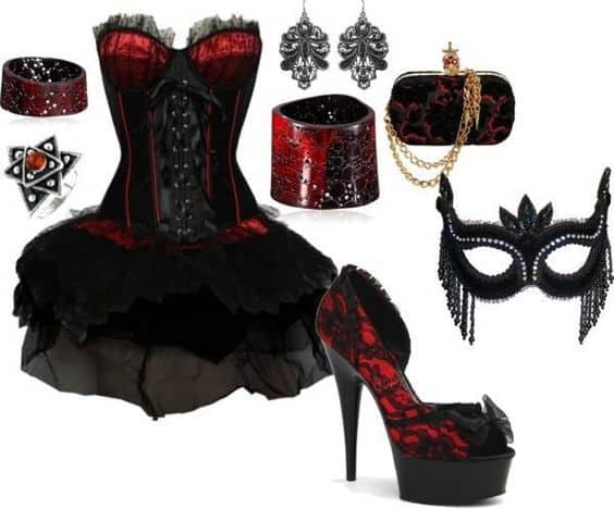 Red Vampire Gothic Masquerade Costume, Mask and Accessories