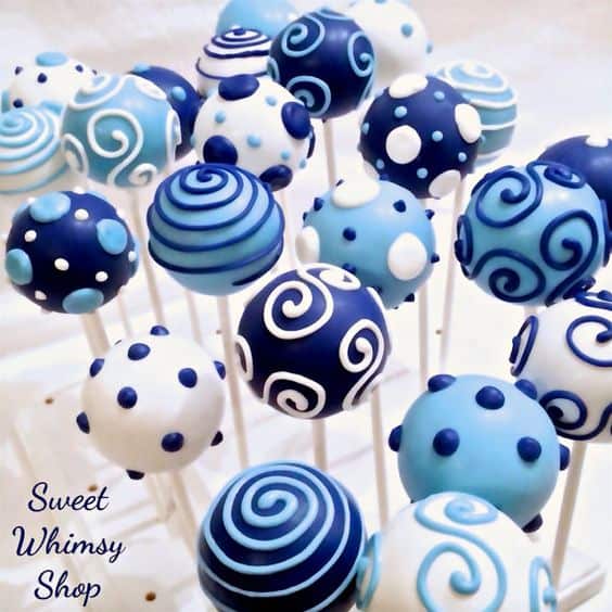Cake Pops to add to the baby shower, blue and white.