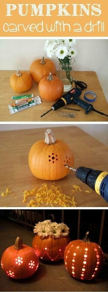 Pumpkins Carved with a Drill- Might need a little practice but easy once you know how.