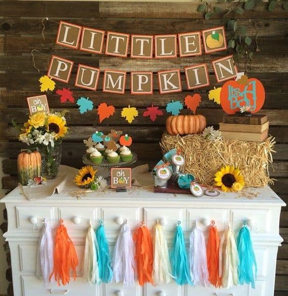 fall baby shower party table