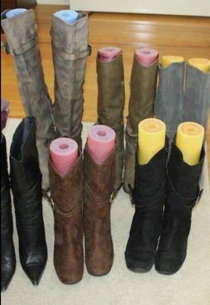 Pool Noodle in Boots to keep straight