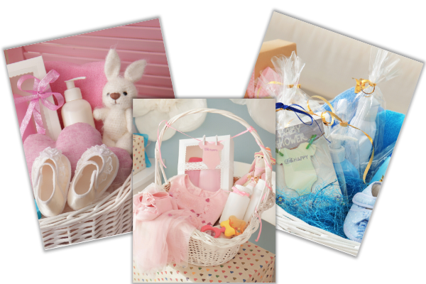 3 different baby shower gift baskets