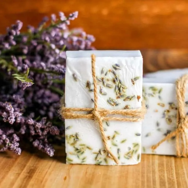A homemade bar of lavender soap