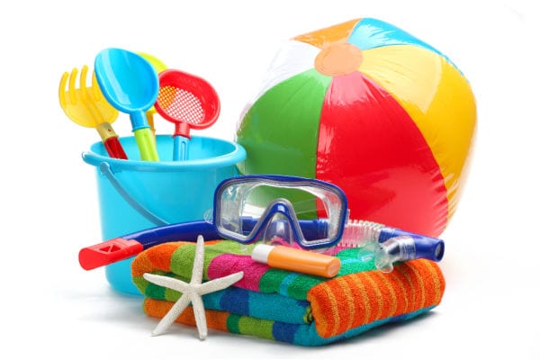 Beach Ball, Bucket and Space, Beach Towel, snorkel and star fish