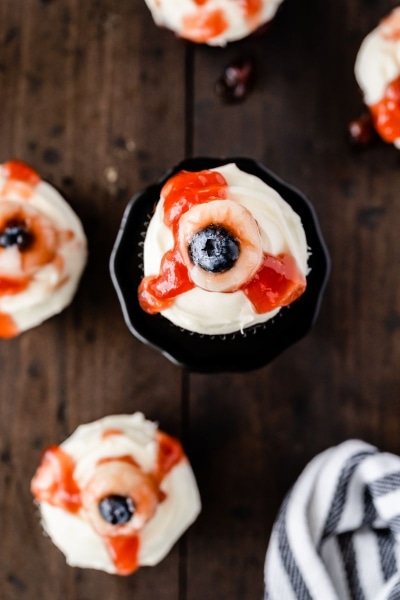 eyeball looking cupcakes for Halloween
