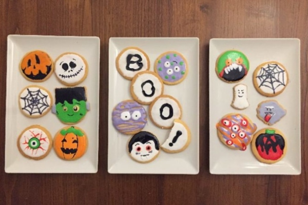 3 plates of Halloween Cookies