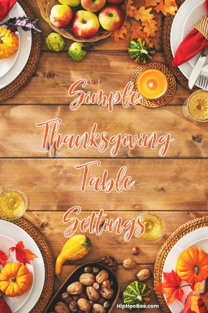 A wooden table with thanksgiving spread on it