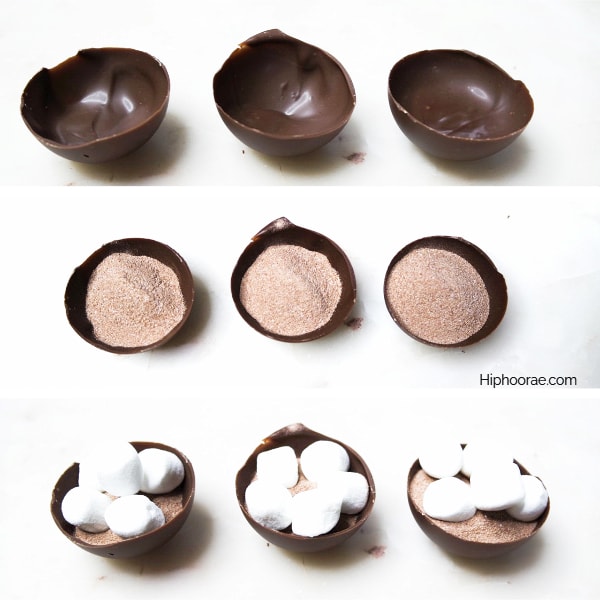 Steps of making hot chocolate bombs