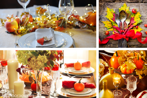 collage of 4 images of elegant thanksgiving tables