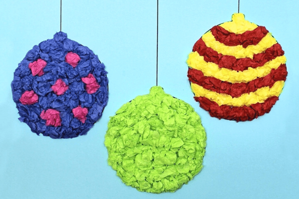 3 Christmas crafts made with Crumpled tissue paper