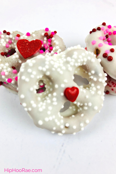 3 different heart shaped chocolate dipped pretzels