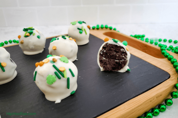 St Patrick's Day Oreo Truffles on a tray