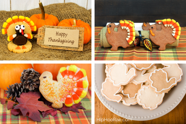 Collage of 4 turkey cookies the kids can make