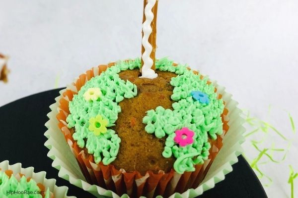 Flowers on Green Icing on Easter Cupcake