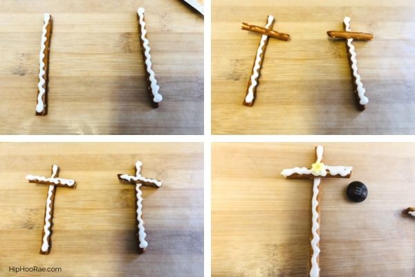 Steps to Make Pretzel Cross for Easter Cupcakes