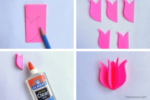 4 steps to make pink tulip paper flower