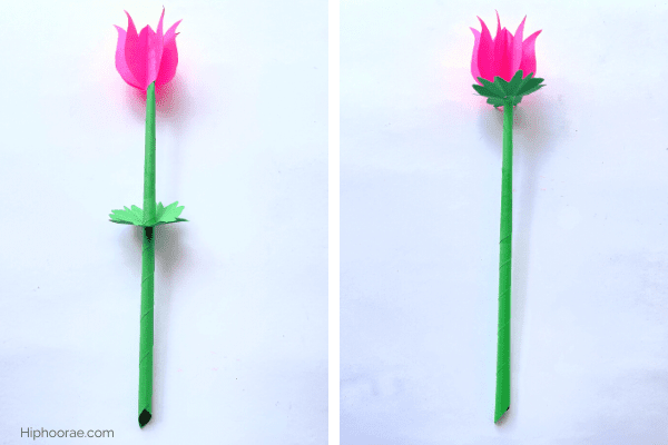 2 paper flowers pink tulips with green stem