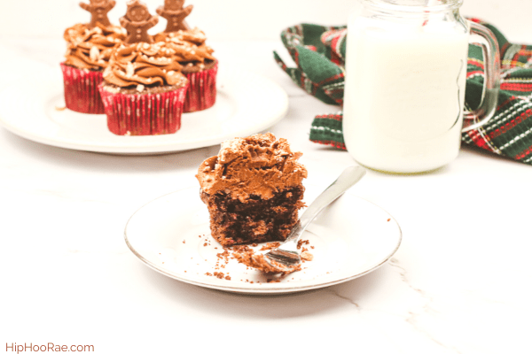 Gingerbread kit kat cupcakes with glass of milk