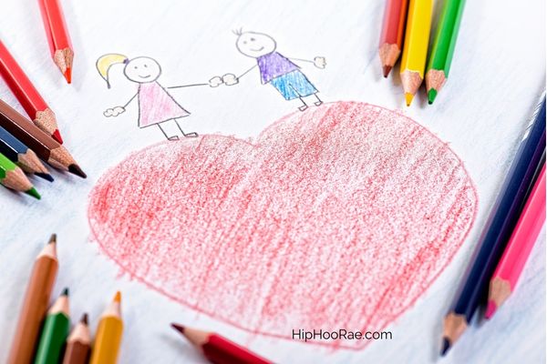 heart draw and colored in by kids