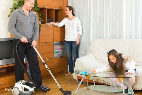 family doing household chores
