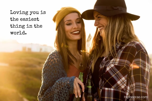 2 women having fun outdoors, with birthday quote overlay
