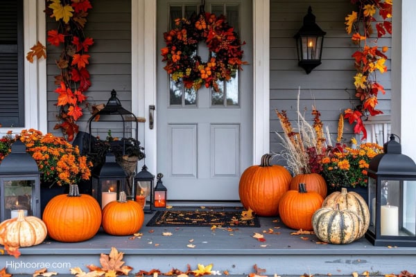 Fall home decor on front porch