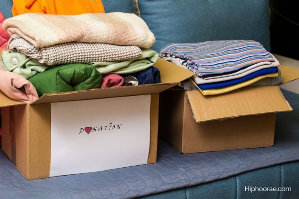 Boxes of clothes for donation