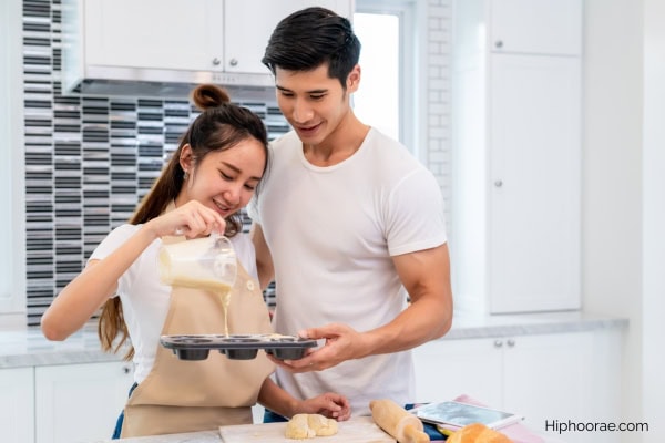 couple baking at home