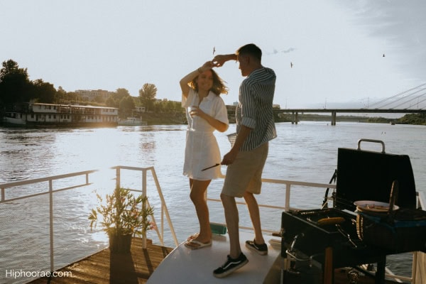 Couple dancing  in the yacht