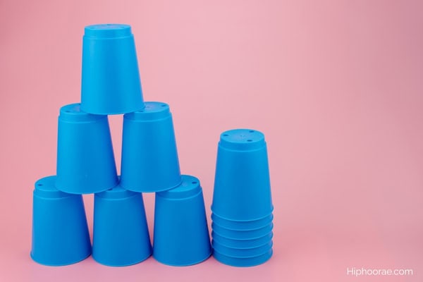 pyramid stack of plastic cups