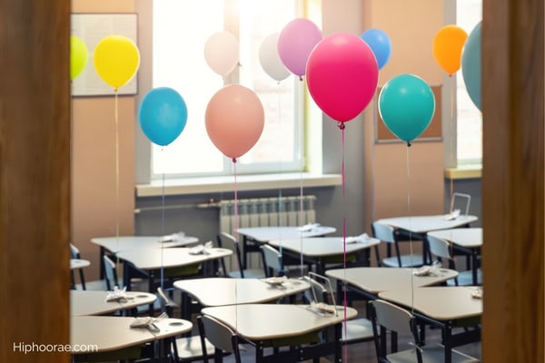balloons in a classroom
