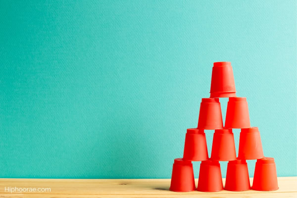pyramid stack of plastic cups