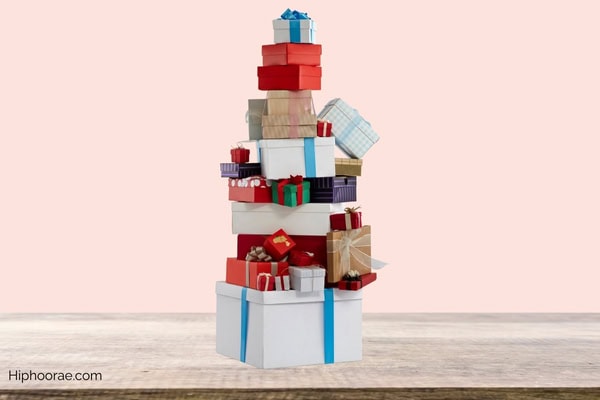 tall stack of presents
