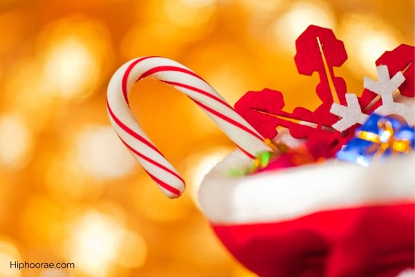 stocking stuffed with candies and trinkets