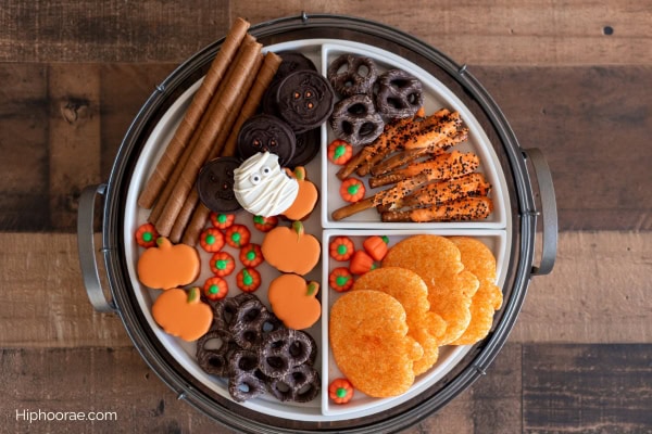 Halloween charcuterie board with sweet treats