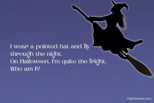 illustration of a witch silhouette with riddle overlay