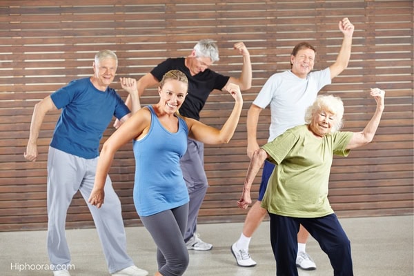 group of seniors dancing