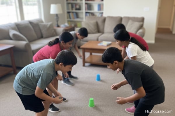 kids playing Head Shoulder Knee Cups Game