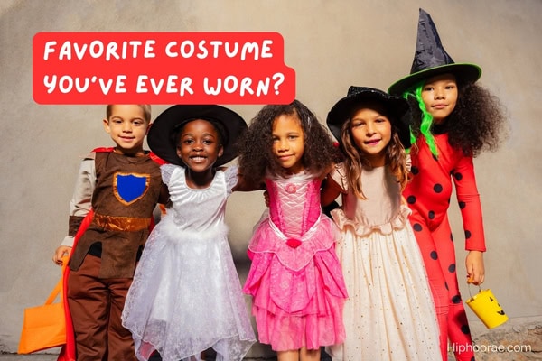kids in halloween costumes with question overlay