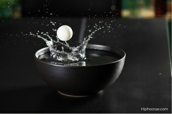 ping pong ball splashing in a bowl of water