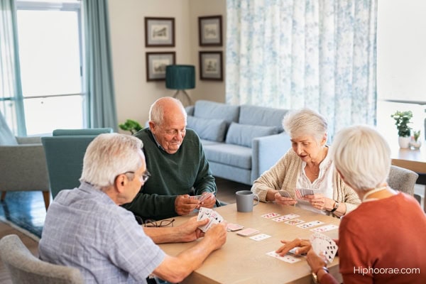 senior citizens playing card game