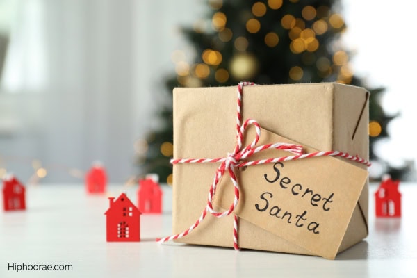 Christmas present with a 'secret santa' tag