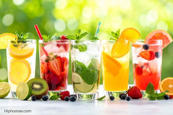 Various fruity refreshing drinks