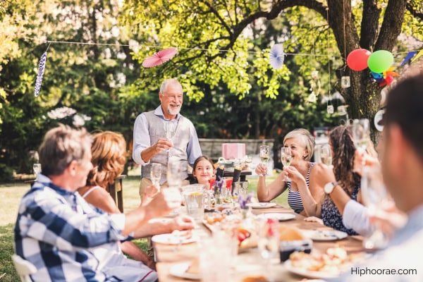 Garden party in backyard