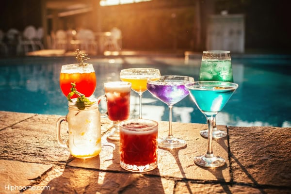 Variety of mocktails by the pool