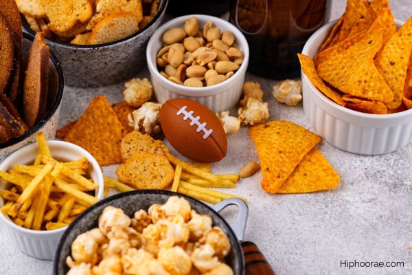 spread of football party snacks