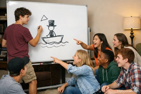 Friends playing pictionary