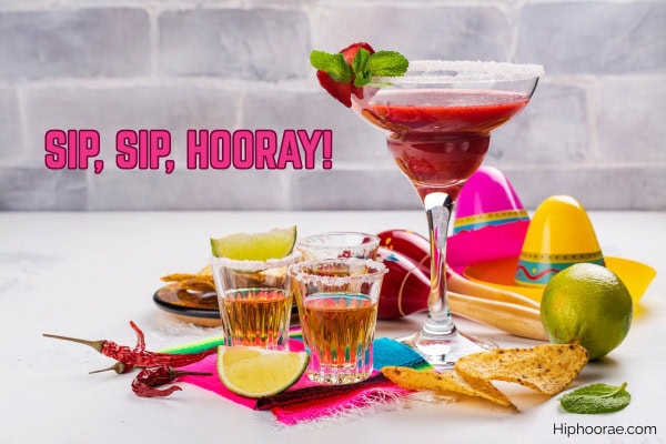 cinco de mayo party with cocktail, tequila shots, nachos