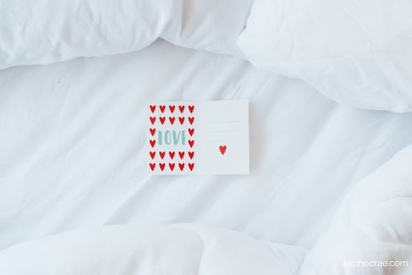 sweet card on the bed